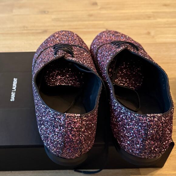 Saint Laurent YSL Glitter Lace-Up Oxford Shoes Size 40 Leather Unisex NIB COA - Picture 8 of 11